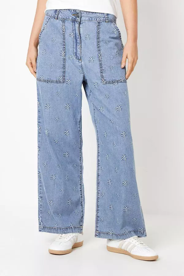 Chambray Embroidered Trousers