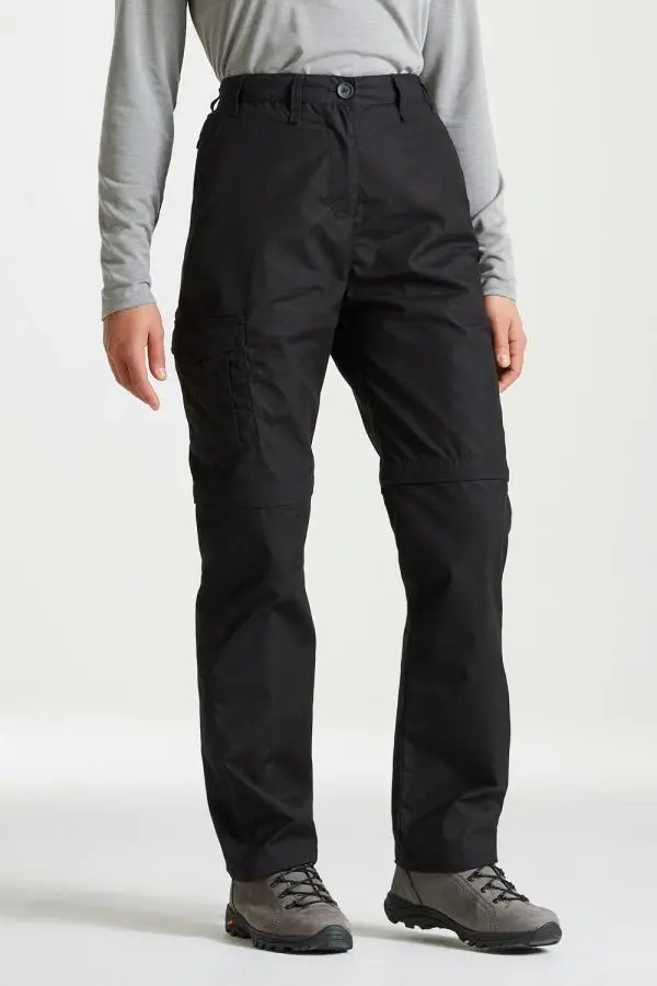 Craghoppers Women's Expert Kiwi Water Repellant Convertible Trousers in Black 