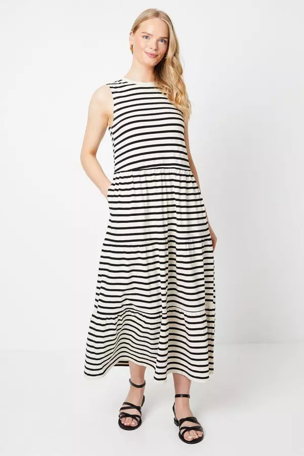 Stripe Tiered Midi Dress