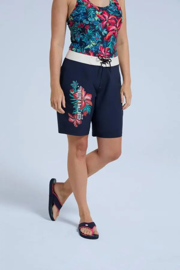 Animal Women's 'Nora' Quick Dry Adjustable Tie Waist REPREVE® Our Ocean™ Board Shorts in Indigo 