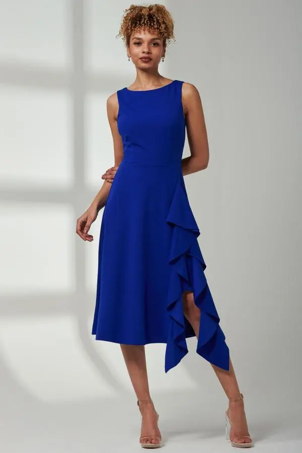 Jolie Moi Women's Haylen Frill Detail Midi Dress in Blue | Size: 18