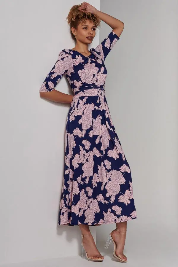 Jolie Moi Women's Parker 3/4 Sleeve Maxi Dress in Navy 