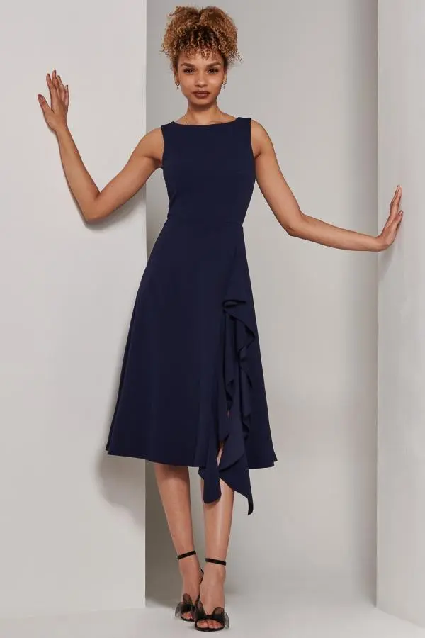 Jolie Moi Women's Haylen Frill Detail Midi Dress in Navy 