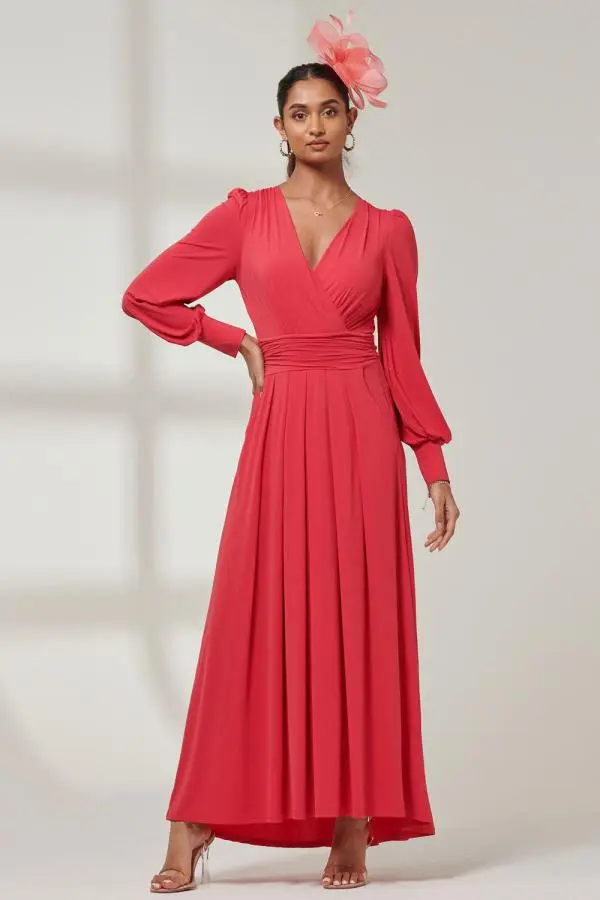 Jolie Moi Women's Giulia Long Sleeve Maxi Dress in Red 
