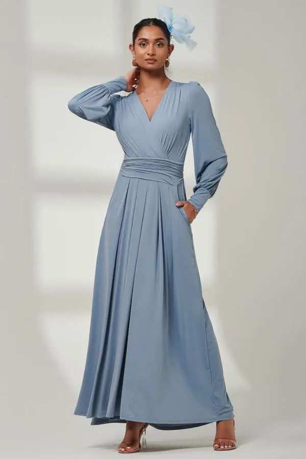 Jolie Moi Women's Giulia Long Sleeve Maxi Dress in Pale Blue 