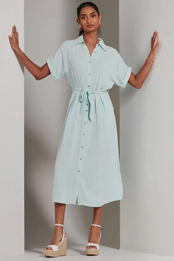 Jolie Moi Women's Jessie Linen Shirt Midi Dress in Light Blue | Size: 8