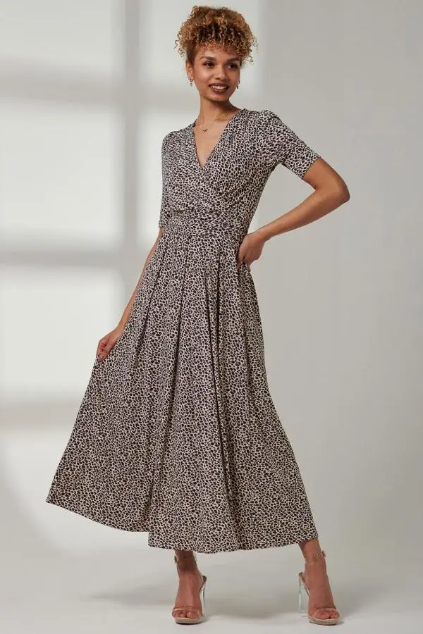 Jolie Moi Women's Kenzie Half Sleeve Jersey Maxi Dress in Natural 