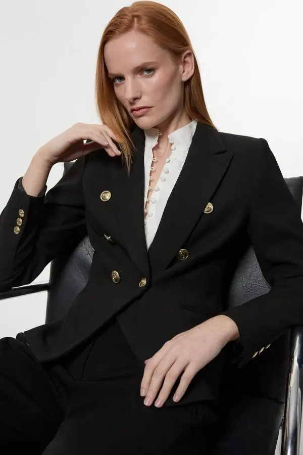 Petite Tailored Button Military Blazer