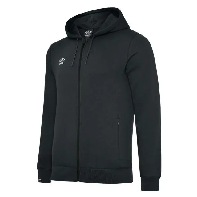 Umbro Club Leisure Full Zip Drawstring Hoodie in Black 