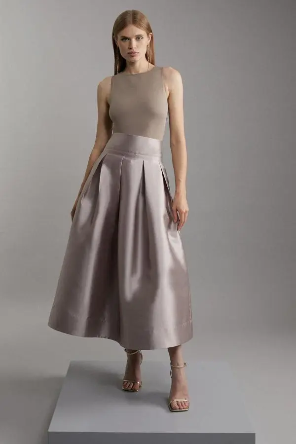 Twill Woven Prom Maxi Skirt