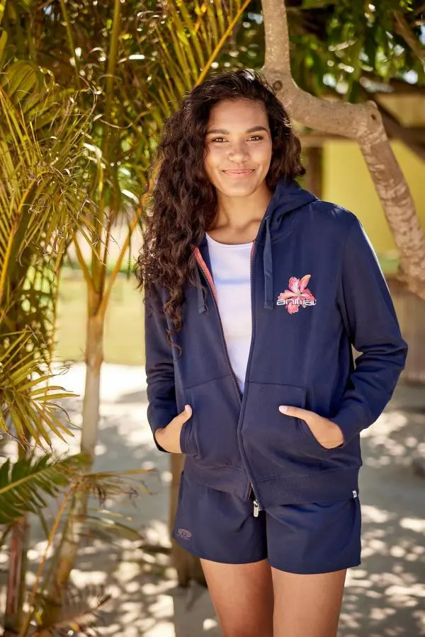 Animal Women's 'Maya' Stylish Cotton Graphic Hoodie Lightweight Full Zip Sweatshirt in Navy 