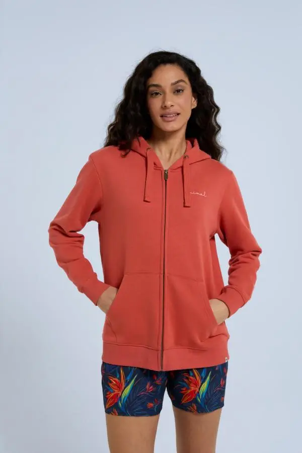 Animal Women's 'Maya' Stylish Cotton Graphic Hoodie Lightweight Full Zip Sweatshirt in Burnt Orange 