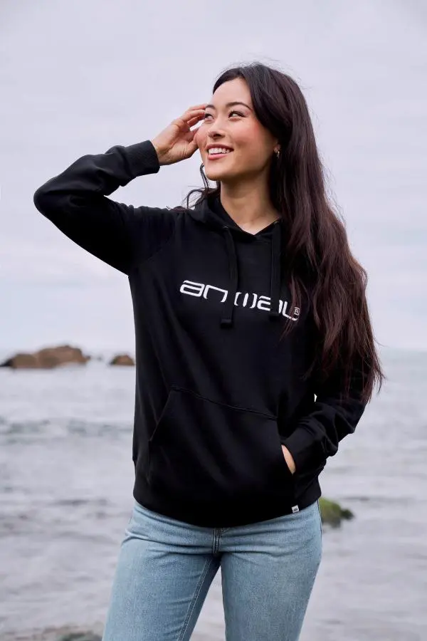 Animal Women's Maya Hoodie Sweatshirt Gym Training Cotton Pullover in Black 