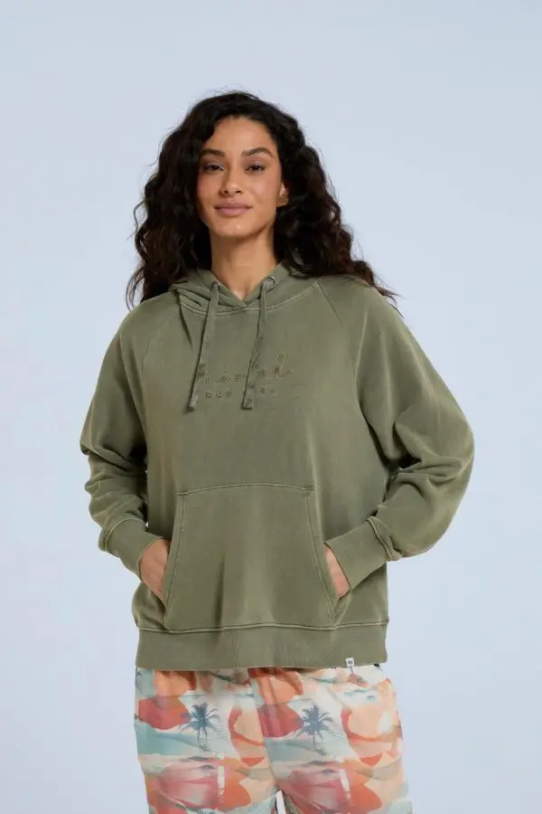 Animal Women's 'Kaya' Soft Cotton Graphic Hoodie Adjustable Lightweight Sweatshirt in Dark Green 