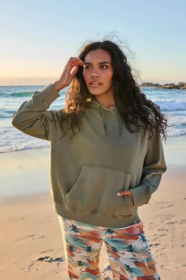 Animal Women's 'Kaya' Soft Cotton Graphic Hoodie Adjustable Lightweight Sweatshirt in Dark Green 