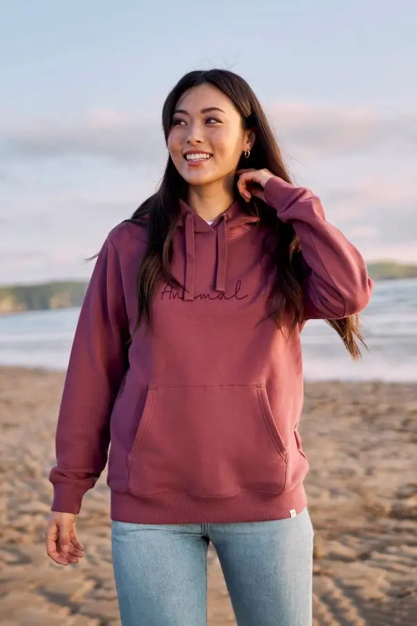 Animal Women's Maya Hoodie Sweatshirt Gym Training Cotton Pullover in Burgundy 