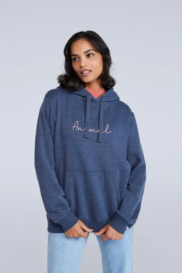 Animal Women's Maya Hoodie Sweatshirt Gym Training Cotton Pullover in Dark Blue 