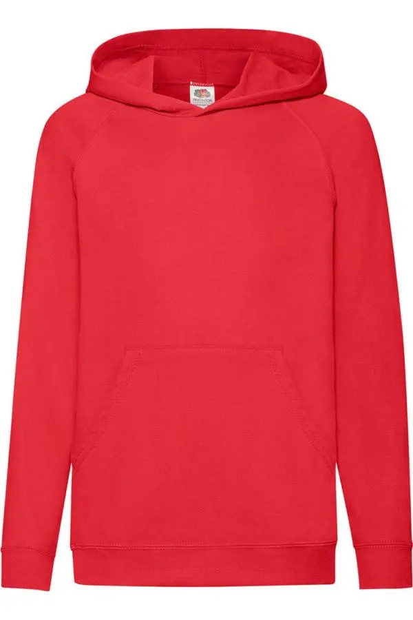 Fruit of the Loom Lightweight Hooded Sweatshirt Hoodie in Red | Size: 9-10 Years