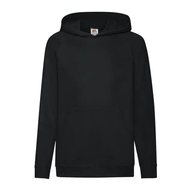 Fruit of the Loom Lightweight Hooded Sweatshirt Hoodie in Black | Size: 7-8 Years