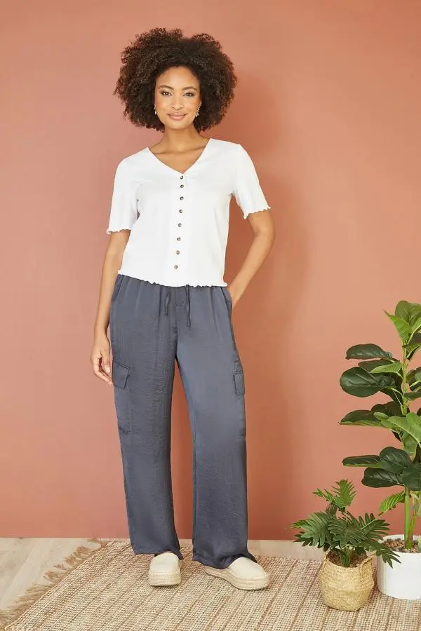 Yumi Women's Grey Cargo Trousers 