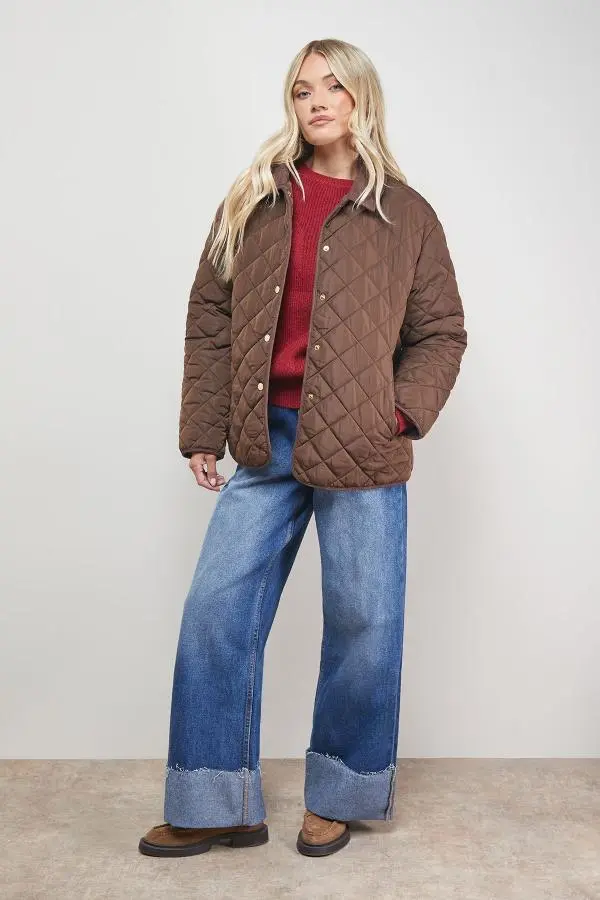 Oasis Women's Padded Cord Collar Jacket in Choc Brown 