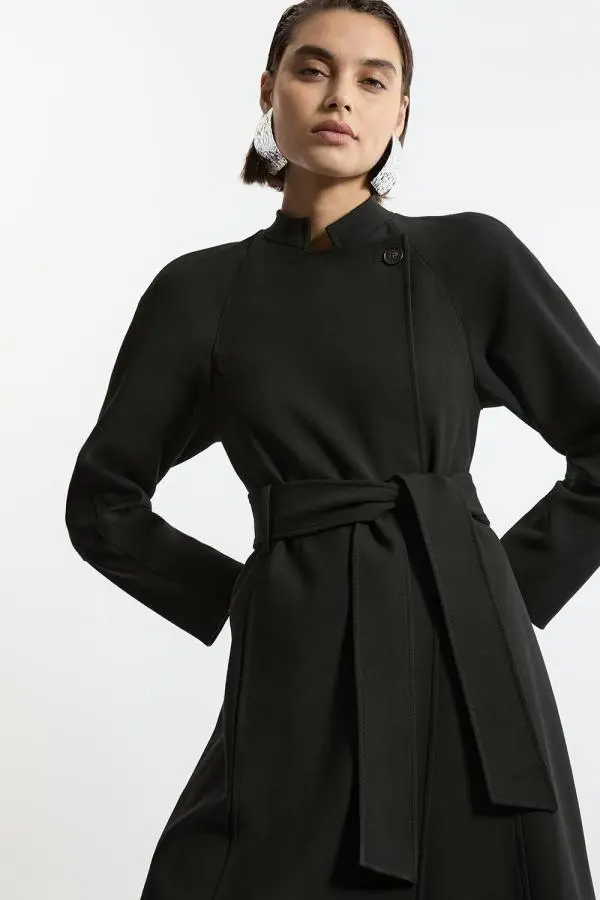 Compact Stretch Belted Tailored Midi Coat