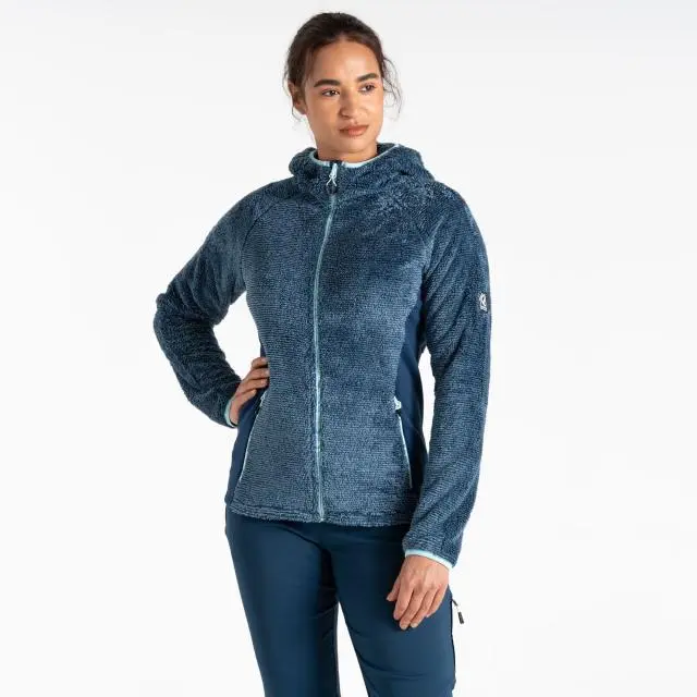 Dare 2b Women's Torrek Pro Fluffy Full Zip Hooded Midlayer in Dark Navy 