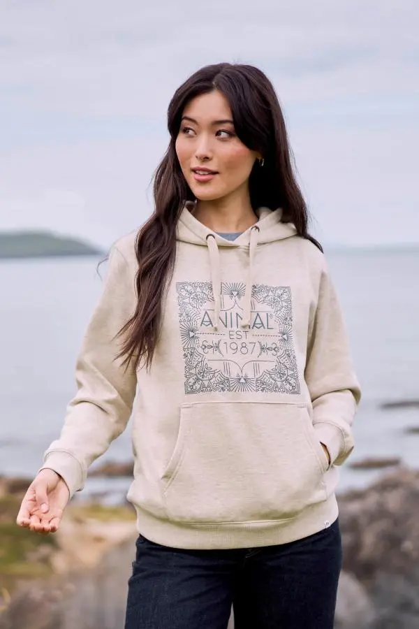Animal Women's 'Maya' Graphic Lightweight Front Pocket Drawstring Hood Cotton Hoodie in Light Beige | Size: 6