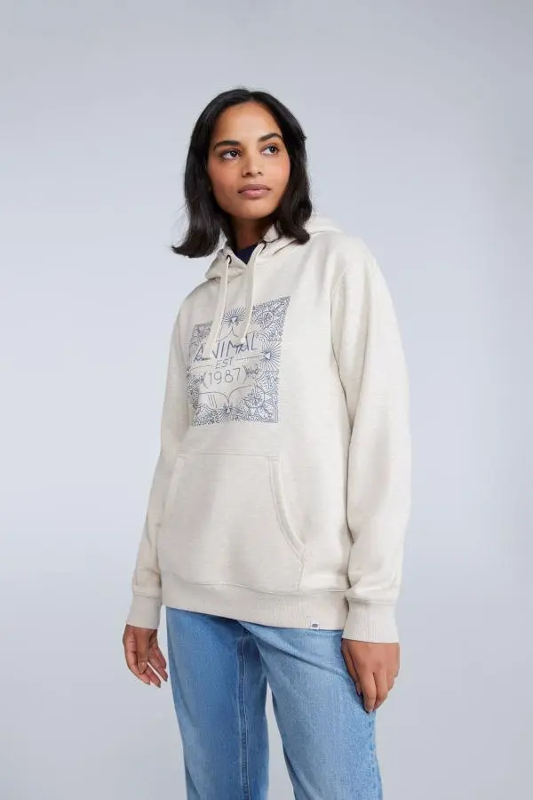 Animal Women's 'Maya' Graphic Lightweight Front Pocket Drawstring Hood Cotton Hoodie in Light Beige 