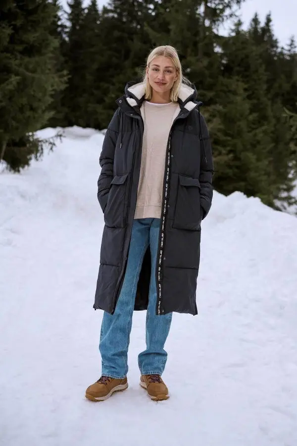 Animal Women's 'Dawlish' Water Resistant Thermal Tested Sherpa Lining Longline Coat in Black | Size: 6