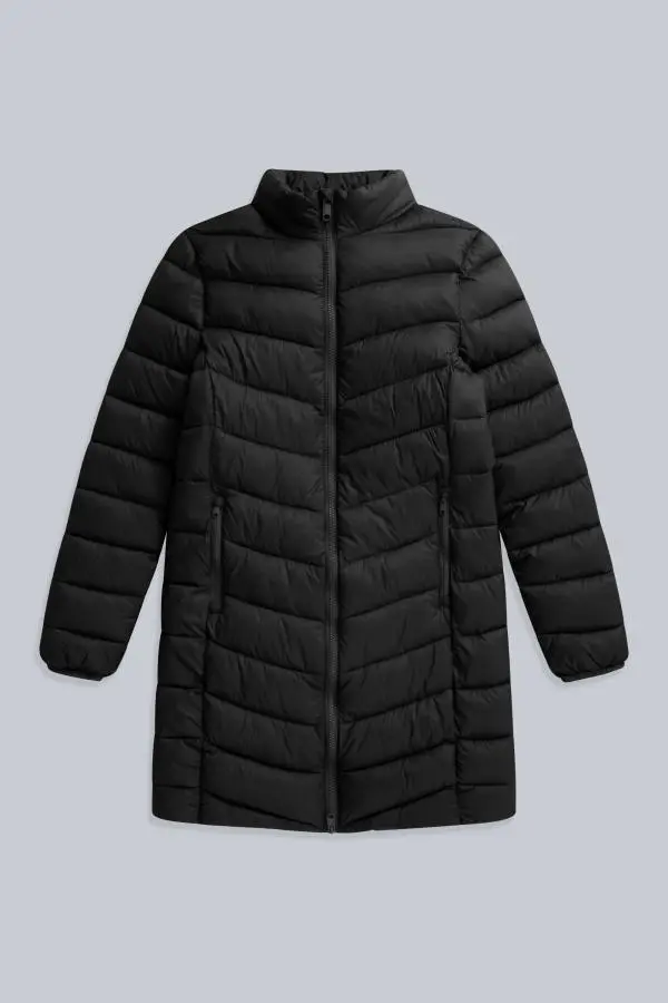 Animal Women's 'Frankie' Water Resistant Cosy Hood Padded Snug Fit Longline Jacket in Jet Black 