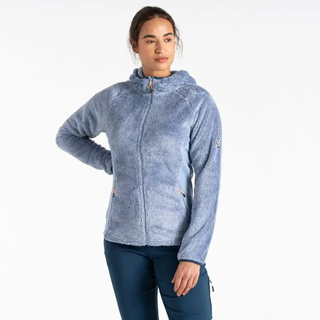 Dare 2b Women's Torrek Pro Fluffy Full Zip Hooded Midlayer in Pale Blue 