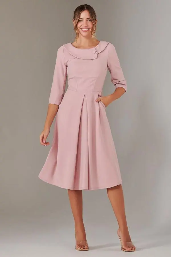 Jolie Moi Women's Sloan 3/4 Sleeve Midi Dress in Dusty Pink 