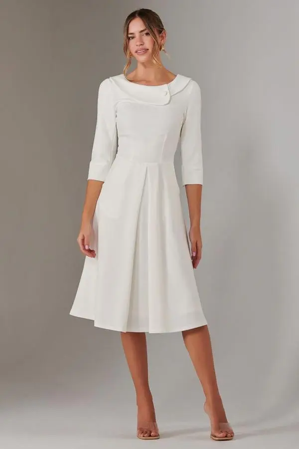 Jolie Moi Women's Sloan 3/4 Sleeve Midi Dress in Ivory 