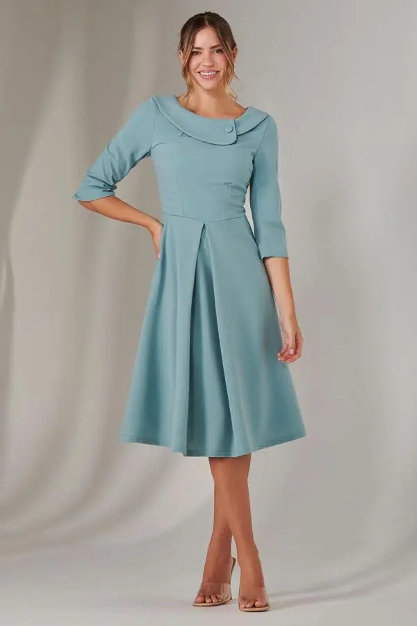 Jolie Moi Women's Sloan 3/4 Sleeve Midi Dress in Duck Egg Blue | Size: 8