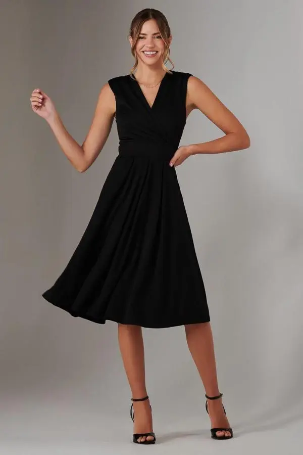 Jolie Moi Women's Plain Sleeveless Midi Dress in Black 
