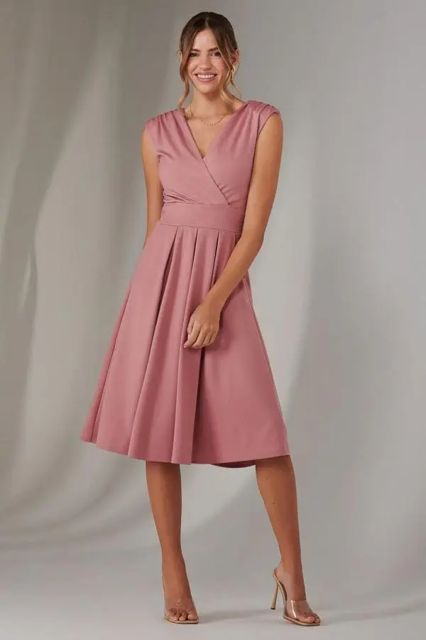 Jolie Moi Women's Plain Sleeveless Midi Dress in Dusty Pink 