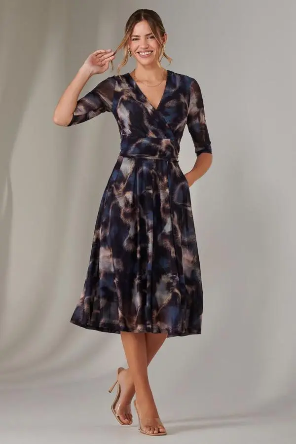 Jolie Moi Women's Mesh Wrap Midi Dress in Dark Brown | Size: 10