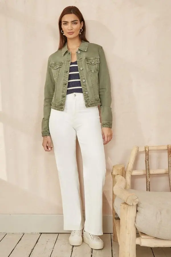 Yumi Women's Green Stretch Cotton Denim Jacket 
