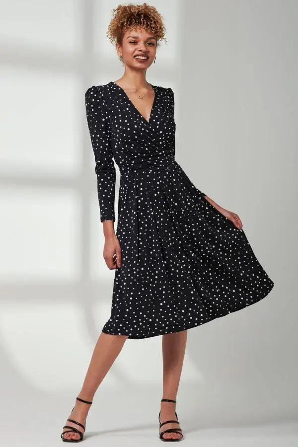 Jolie Moi Women's Rafella Long Sleeve Midi Dress in Black 