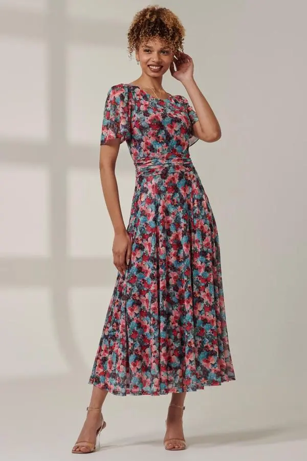 Jolie Moi Women's Paityn Angel Sleeve Mesh Maxi Dress in Teal | Size: 8