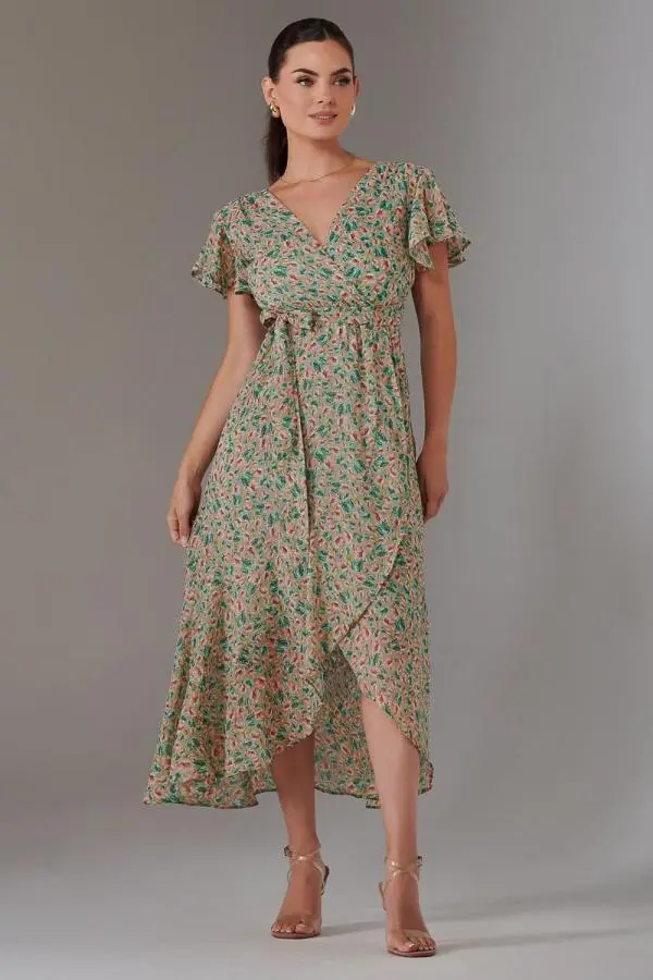 Jolie Moi Women's Petite High Low Midaxi Dress in Beige | Size: 10