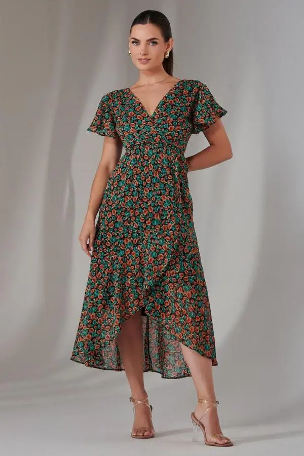 Jolie Moi Women's Petite High Low Midaxi Dress in Black | Size: 12