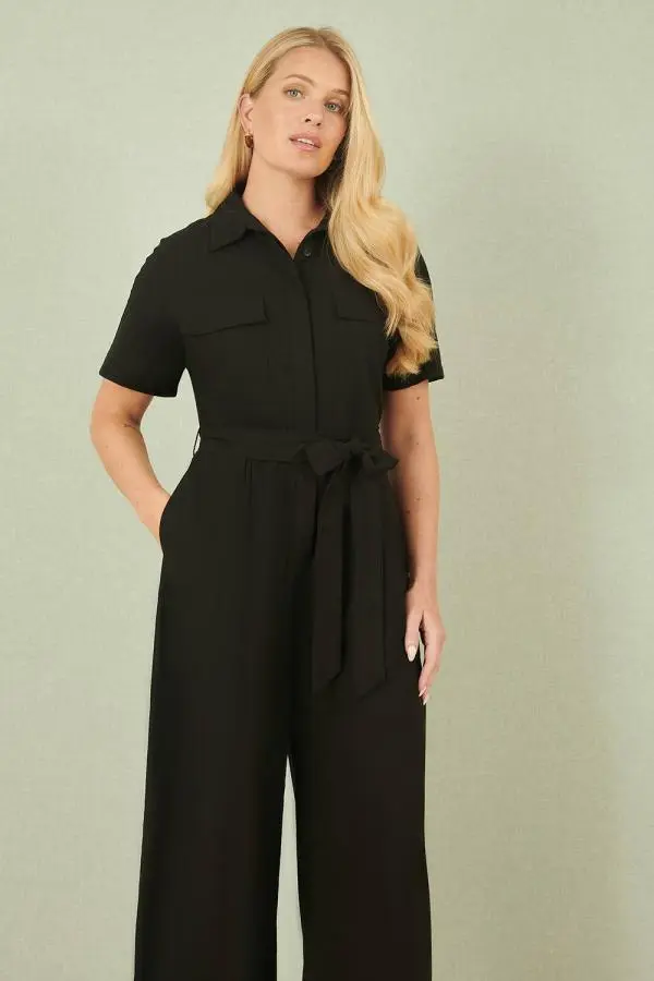 Yumi Women's Black Utility Relaxed Fit Jumpsuit 