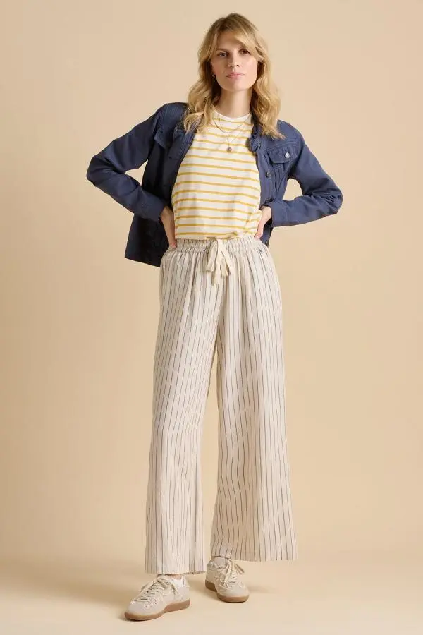 Brakeburn Women's Stripe Wide Leg Trouser in Cream | Size: 10
