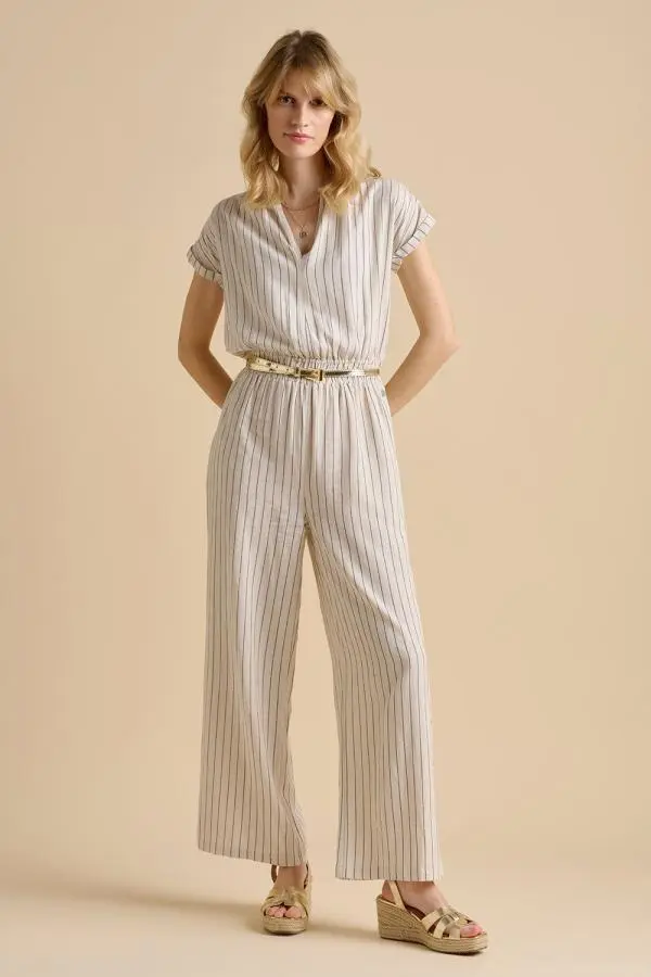 Brakeburn Women's Wide Leg Stripe Jumpsuit in Cream 