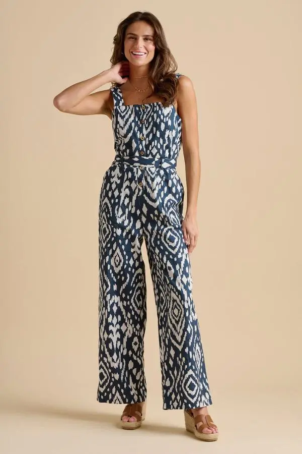 Brakeburn Women's Ikat Jumpsuit in Navy | Size: 8