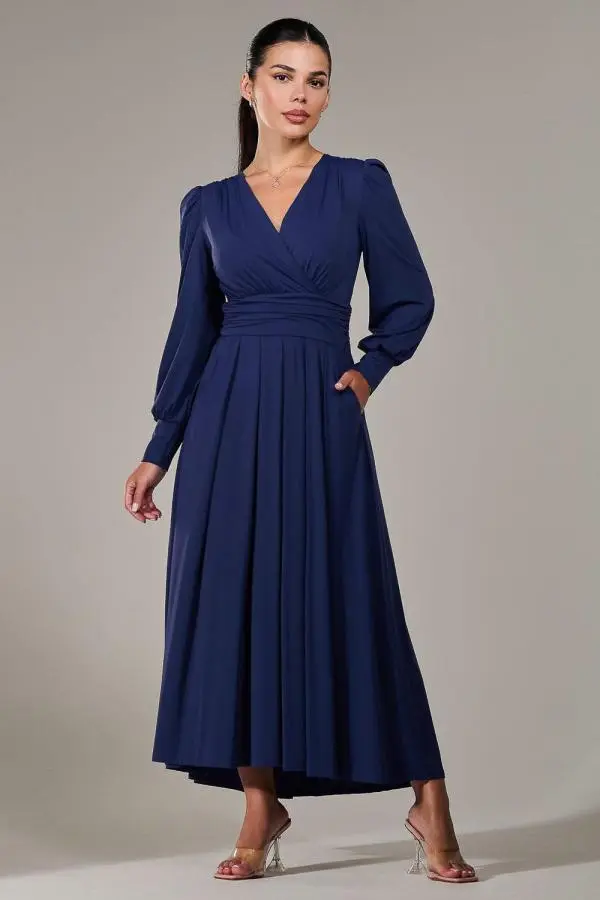 Jolie Moi Women's Petite Long Sleeve Soft Silky Jersey Max in Navy | Size: 6