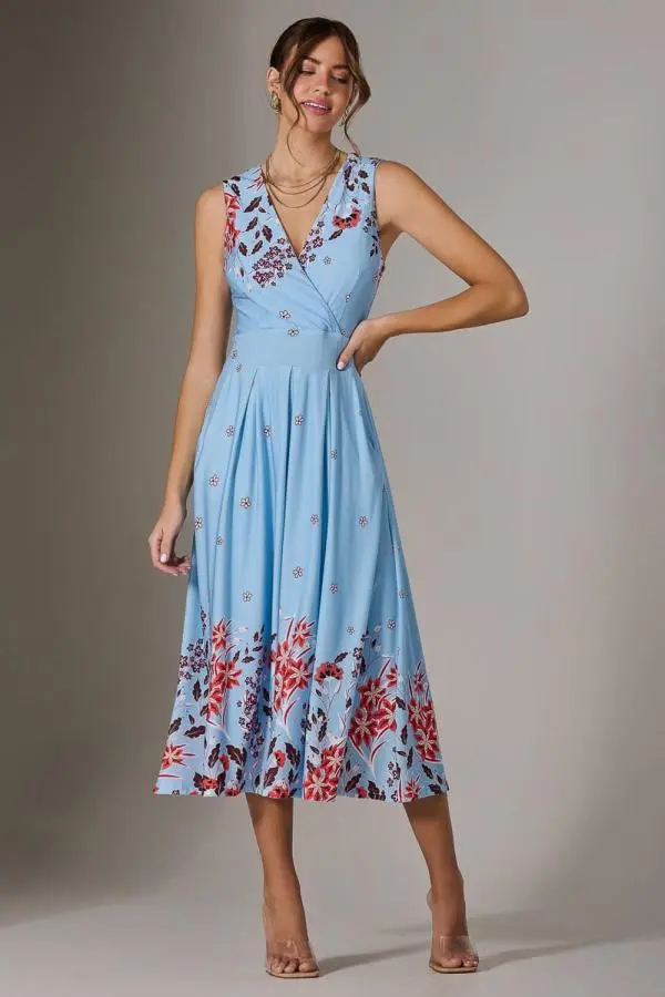 Jolie Moi Women's Jersey Sleeveless Midi Dress in Light Blue 