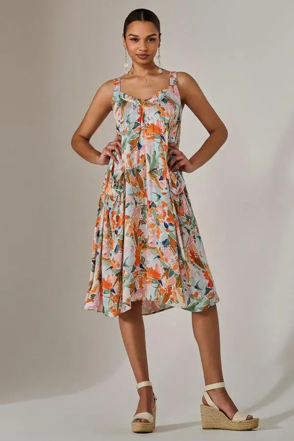 Jolie Moi Women's A-Line Pocket Smock Dress in Orange 